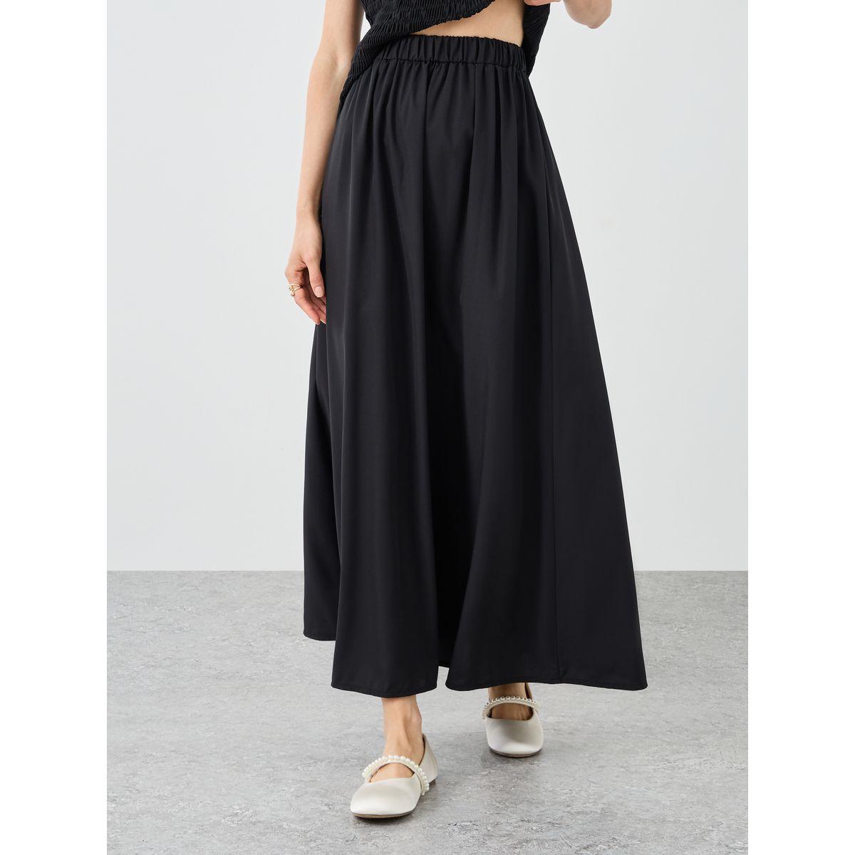 طقم منسق من تنورة ميدي وبلوزة سادة بتفاصيل بارزة الملمس-women-clothing-coordsets-image-5