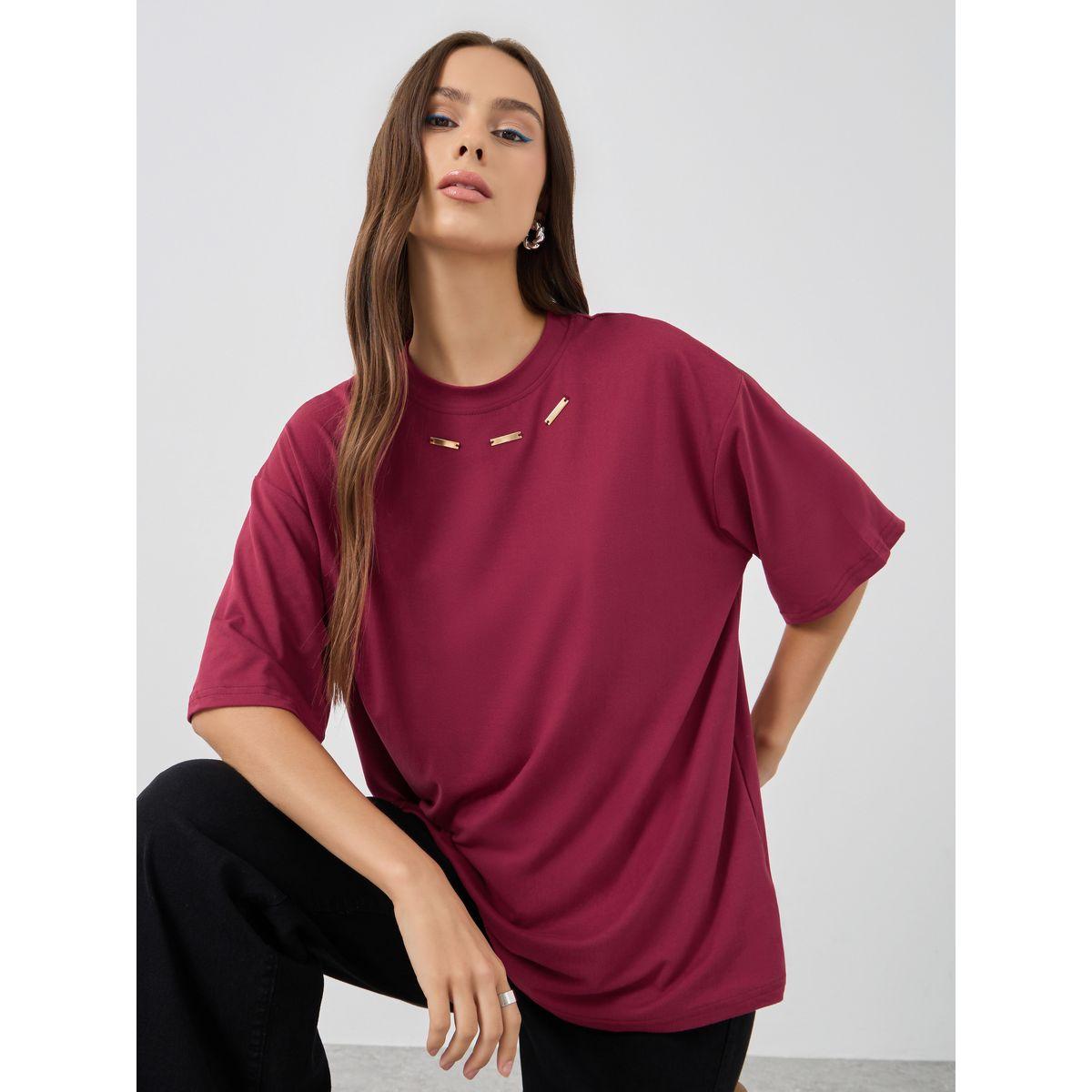 Styli Embellished Neck Oversized T-Shirt-women-clothing-tshirts-image-1