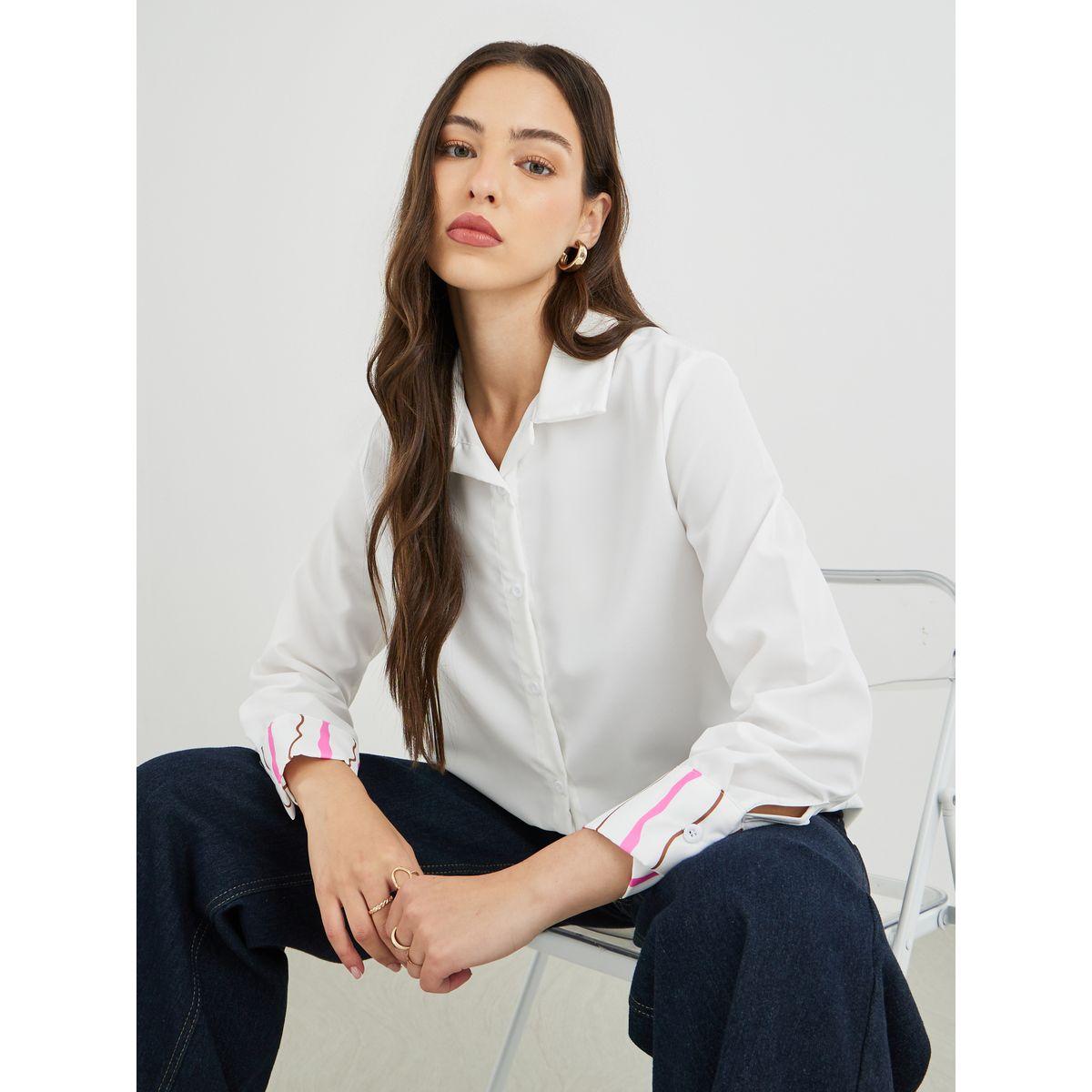 Styli Solid Buttoned Spread Collar Shirt-women-clothing-shirtsandblouses-shirts-image-1