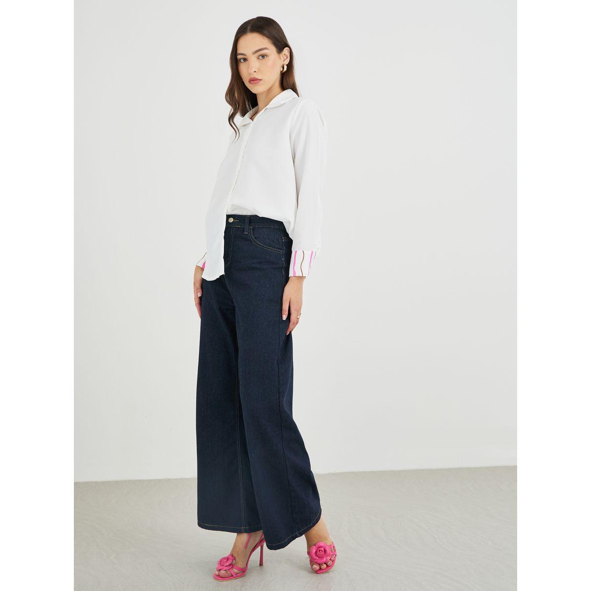 Styli Solid Buttoned Spread Collar Shirt-women-clothing-shirtsandblouses-shirts-image-2