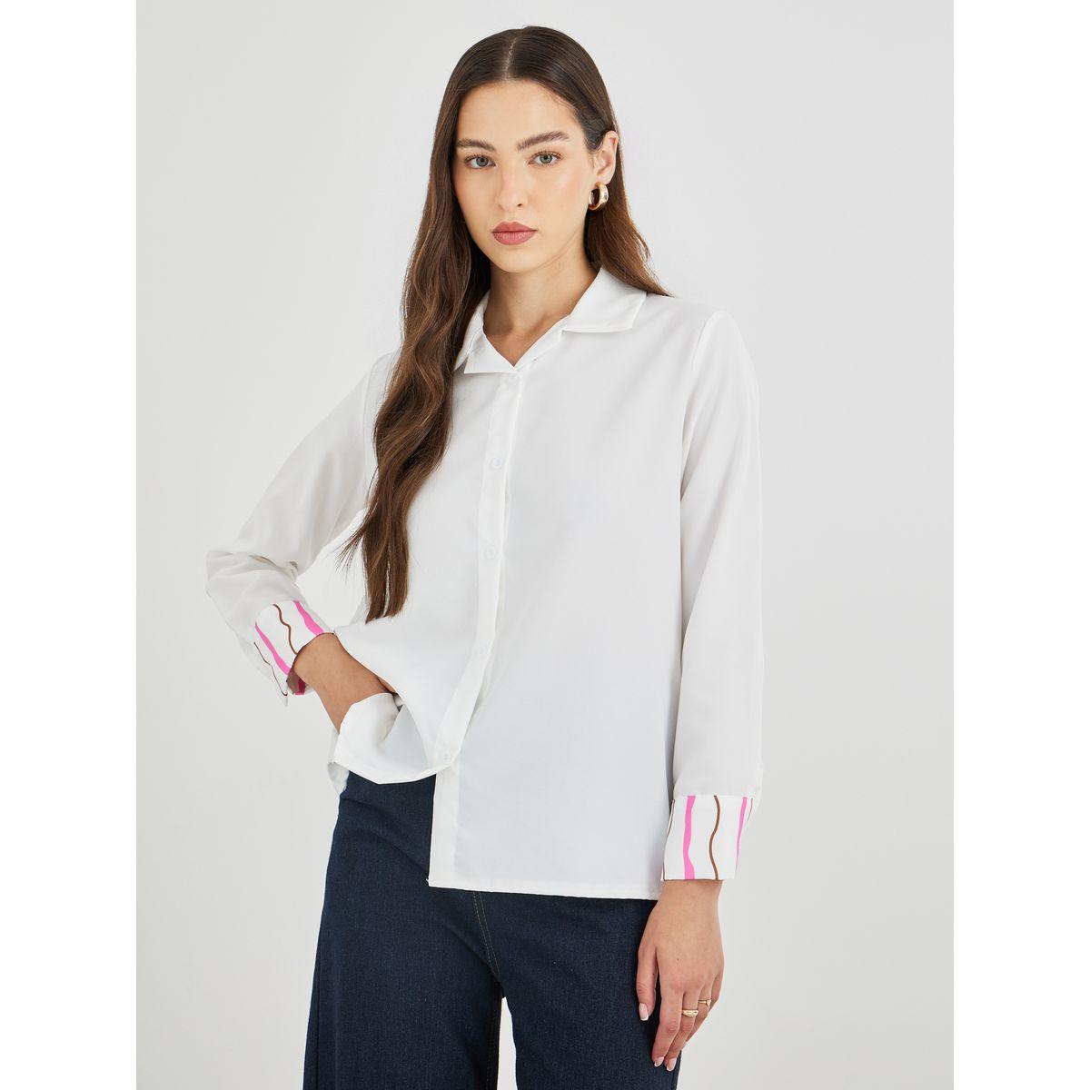 Styli Solid Buttoned Spread Collar Shirt-women-clothing-shirtsandblouses-shirts-image-3