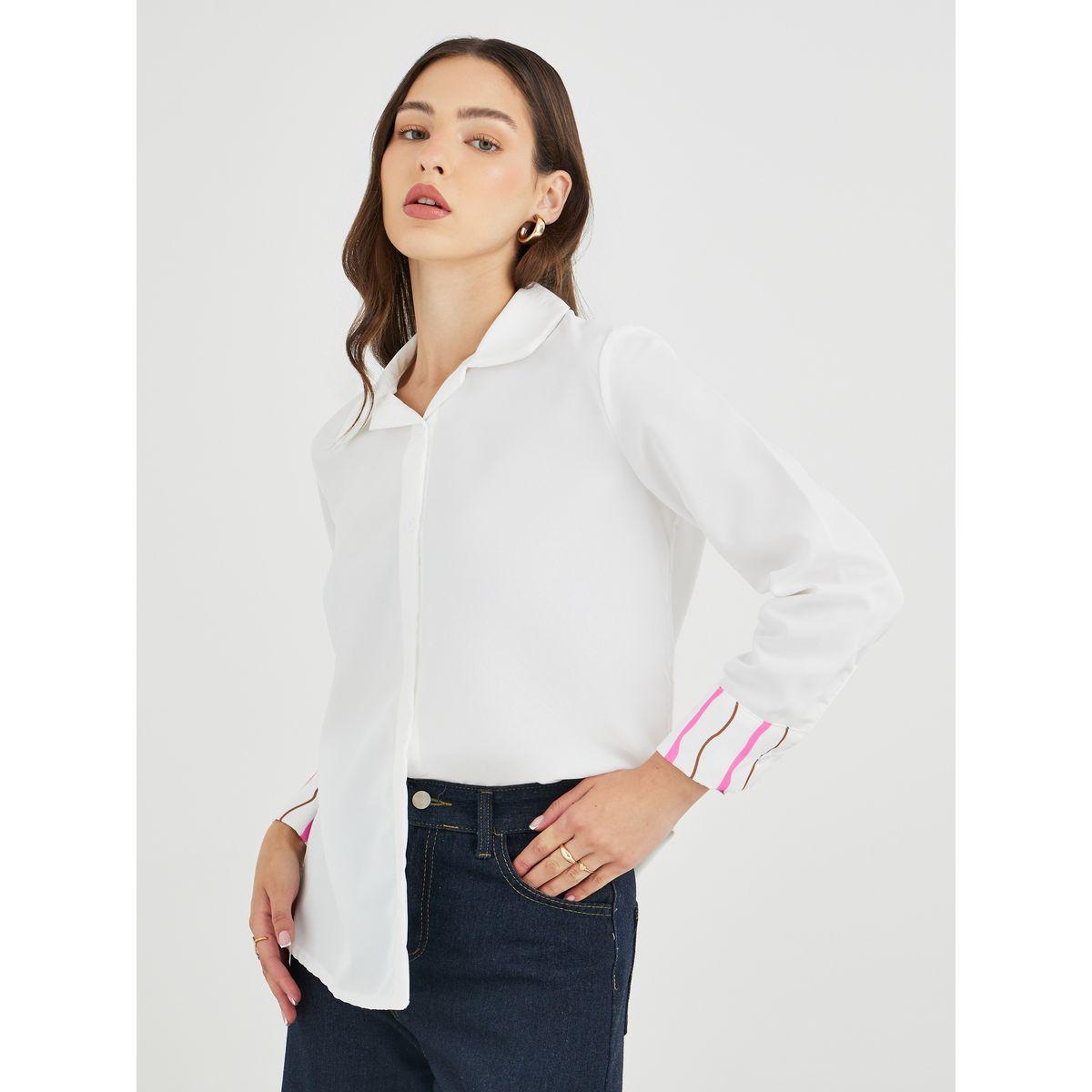 Styli Solid Buttoned Spread Collar Shirt-women-clothing-shirtsandblouses-shirts-image-5