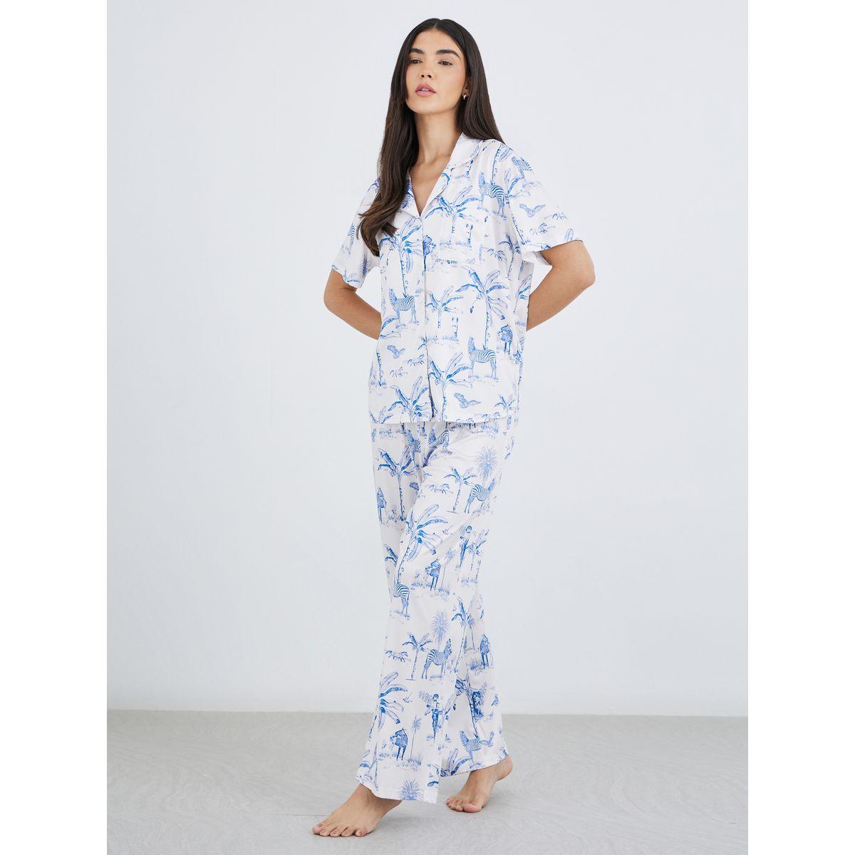 Styli Graphic Print Buttoned Shirt and Pyjama Set-women-clothing-nightwear-pyjamas-longsets-image-1