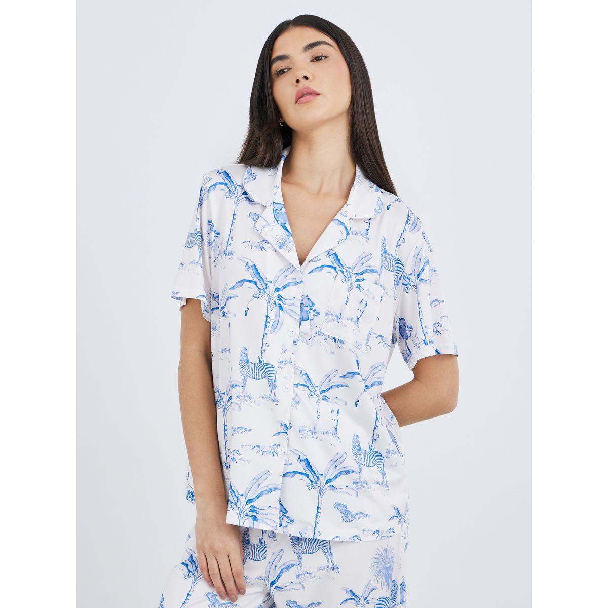 Styli Graphic Print Buttoned Shirt and Pyjama Set-women-clothing-nightwear-pyjamas-longsets-image-2