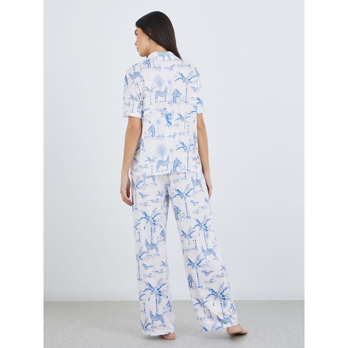 Styli Graphic Print Buttoned Shirt and Pyjama Set-women-clothing-nightwear-pyjamas-longsets-image-5