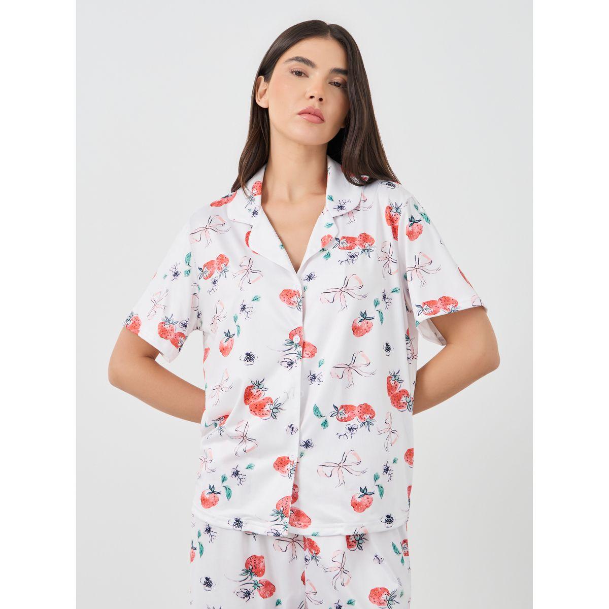 Styli Strawberry Printed Short Sleeve Shirt and Pyjama Set-women-clothing-nightwear-pyjamas-longsets-image-2