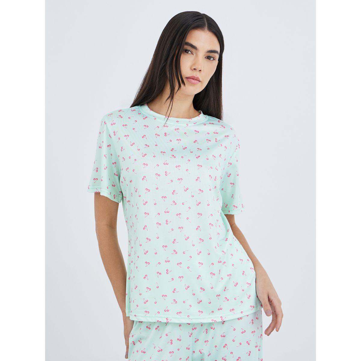 Styli Cherry Print Short Sleeve T-Shirt and Pyjama Set-women-clothing-nightwear-pyjamas-longsets-image-2