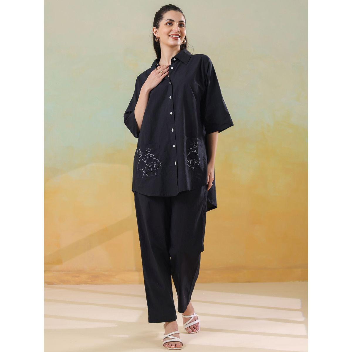 مجموعة من بنطال وبلوزة بياقة سبريد-women-clothing-coordsets-image-1