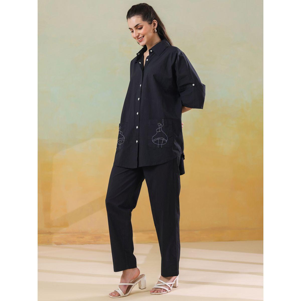 مجموعة من بنطال وبلوزة بياقة سبريد-women-clothing-coordsets-image-4