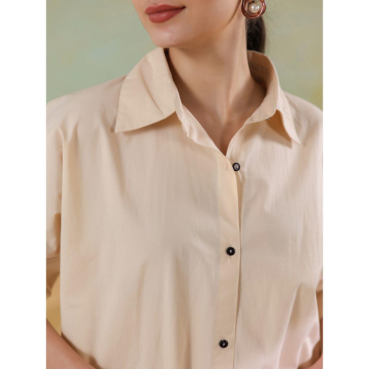 Sanskrutihomes Embroidered Spread Collar Cotton Shirt with Trousers Set-women-clothing-coordsets-image-7