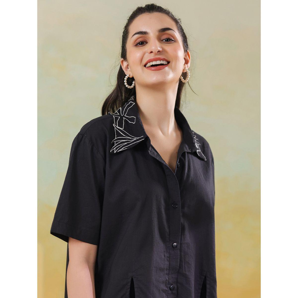 مجموعة من شورت وبلوزة سادة بأكمام قصيرة-women-clothing-coordsets-image-5