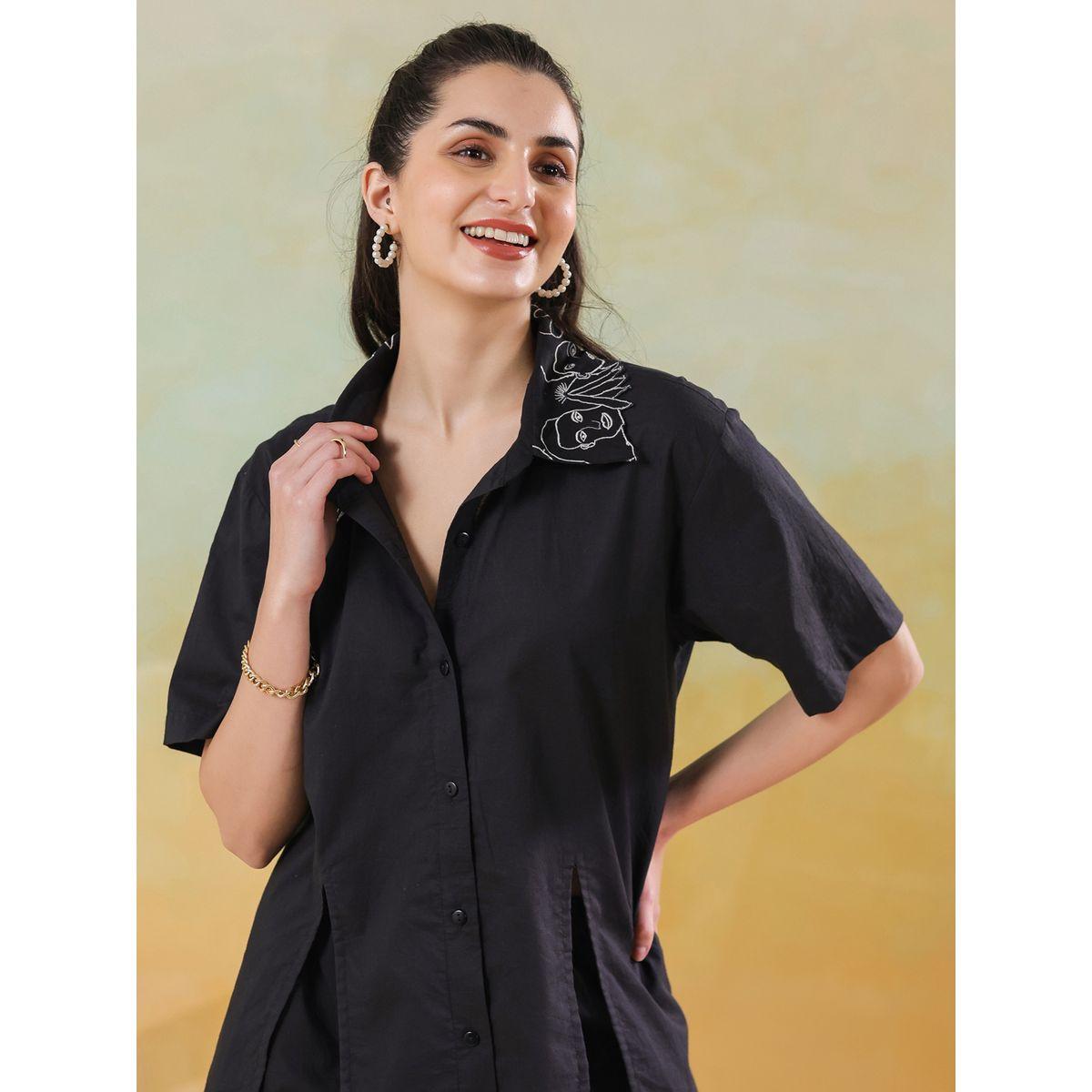 مجموعة من شورت وبلوزة سادة بأكمام قصيرة-women-clothing-coordsets-image-6