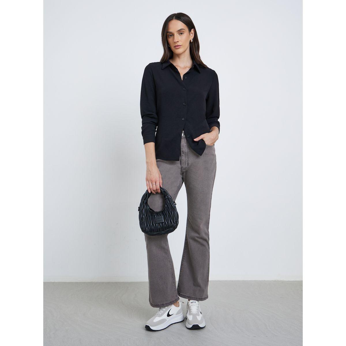 Styli Women Black Plain Collared Shirt-women-clothing-shirtsandblouses-shirts-image-2