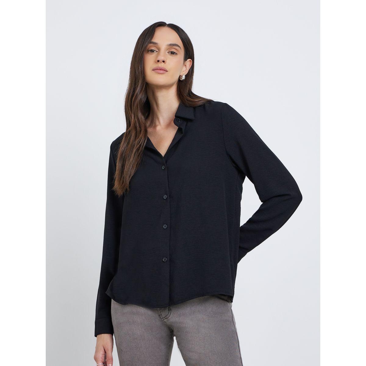 Styli Women Black Plain Collared Shirt-women-clothing-shirtsandblouses-shirts-image-3