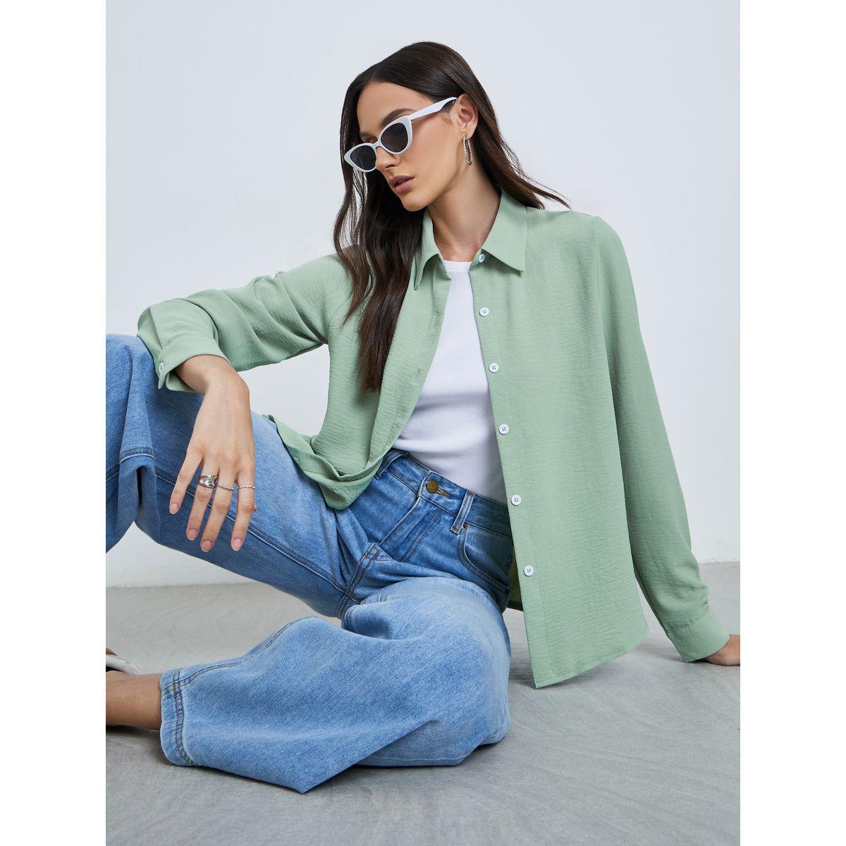 بلوزة سادة بأكمام طويلة مع ياقة-women-clothing-shirtsandblouses-shirts-image-1