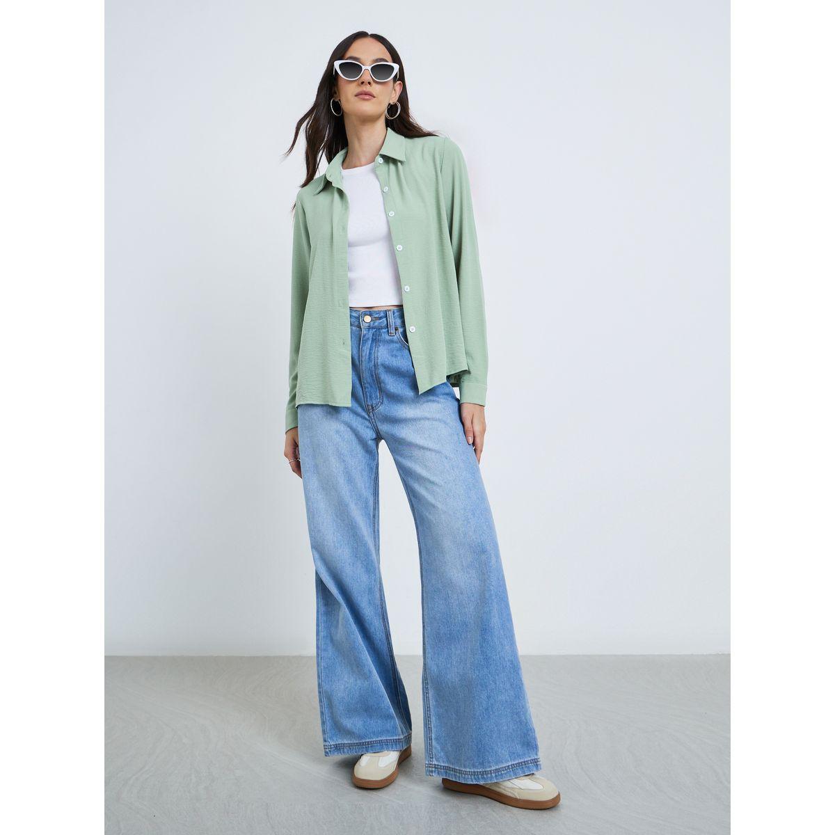 بلوزة سادة بأكمام طويلة مع ياقة-women-clothing-shirtsandblouses-shirts-image-2