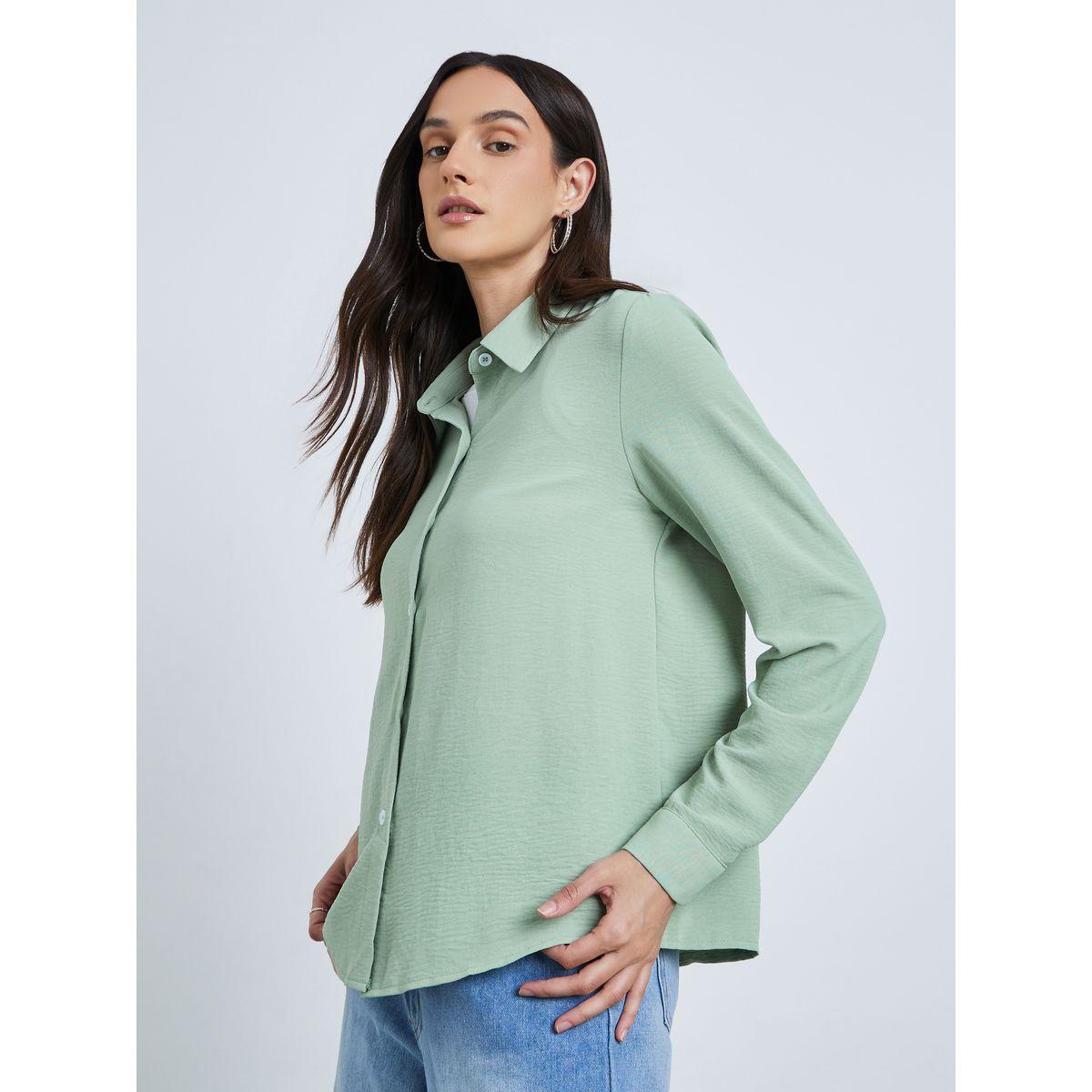 بلوزة سادة بأكمام طويلة مع ياقة-women-clothing-shirtsandblouses-shirts-image-3
