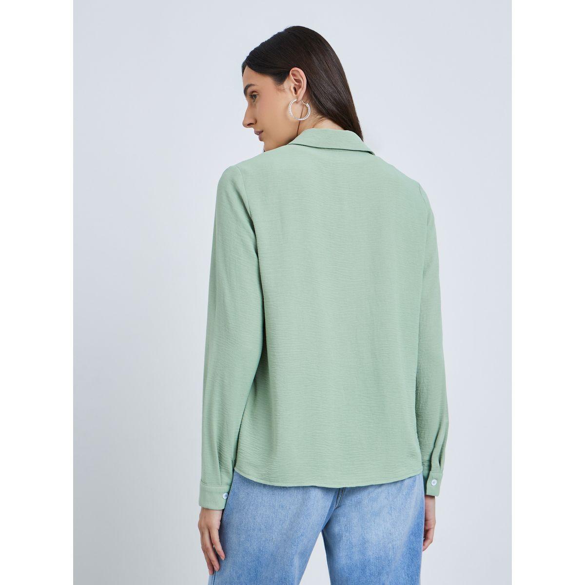 بلوزة سادة بأكمام طويلة مع ياقة-women-clothing-shirtsandblouses-shirts-image-5
