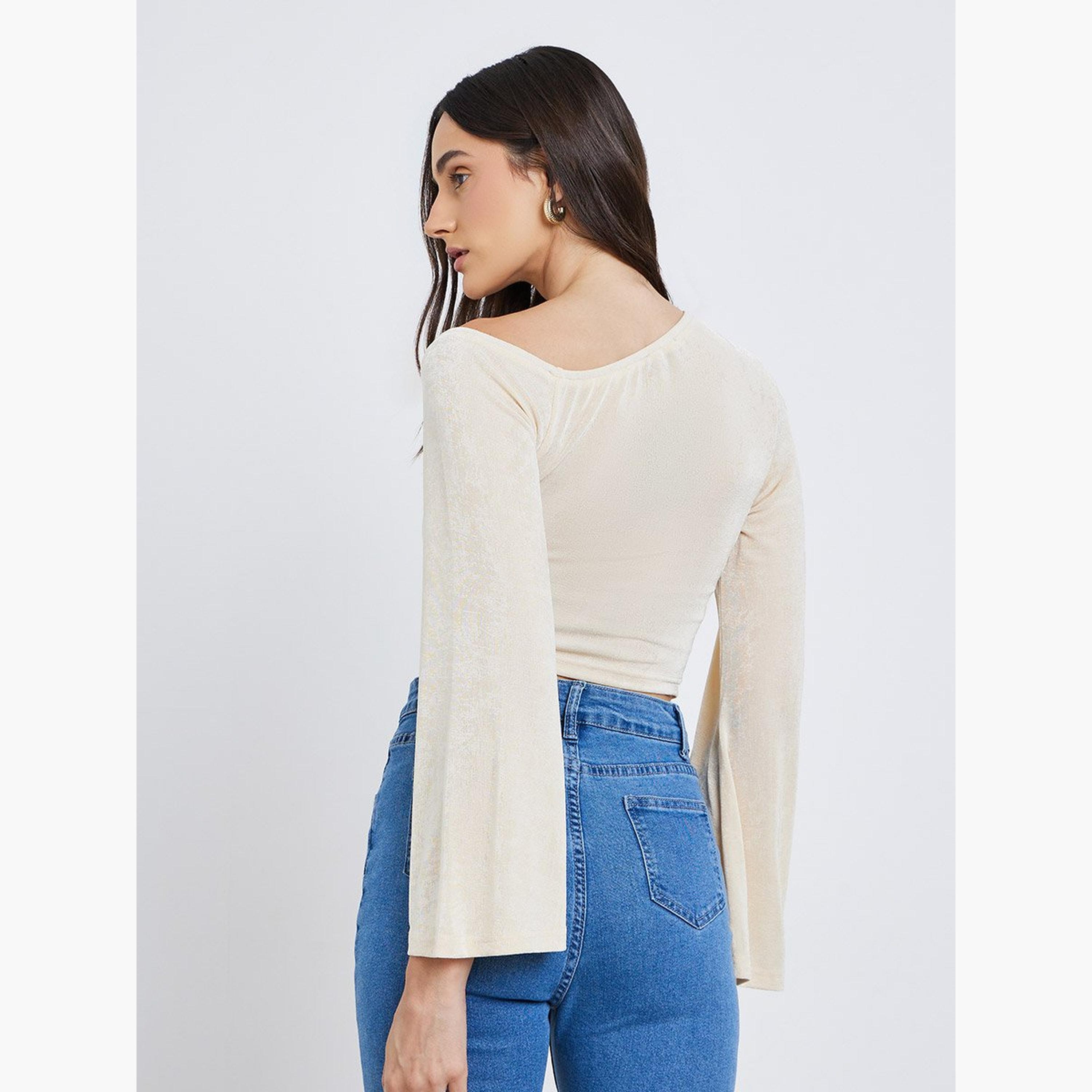 Styli Women Beige One Shoulder Crop Top-women-clothing-tshirts-image-4