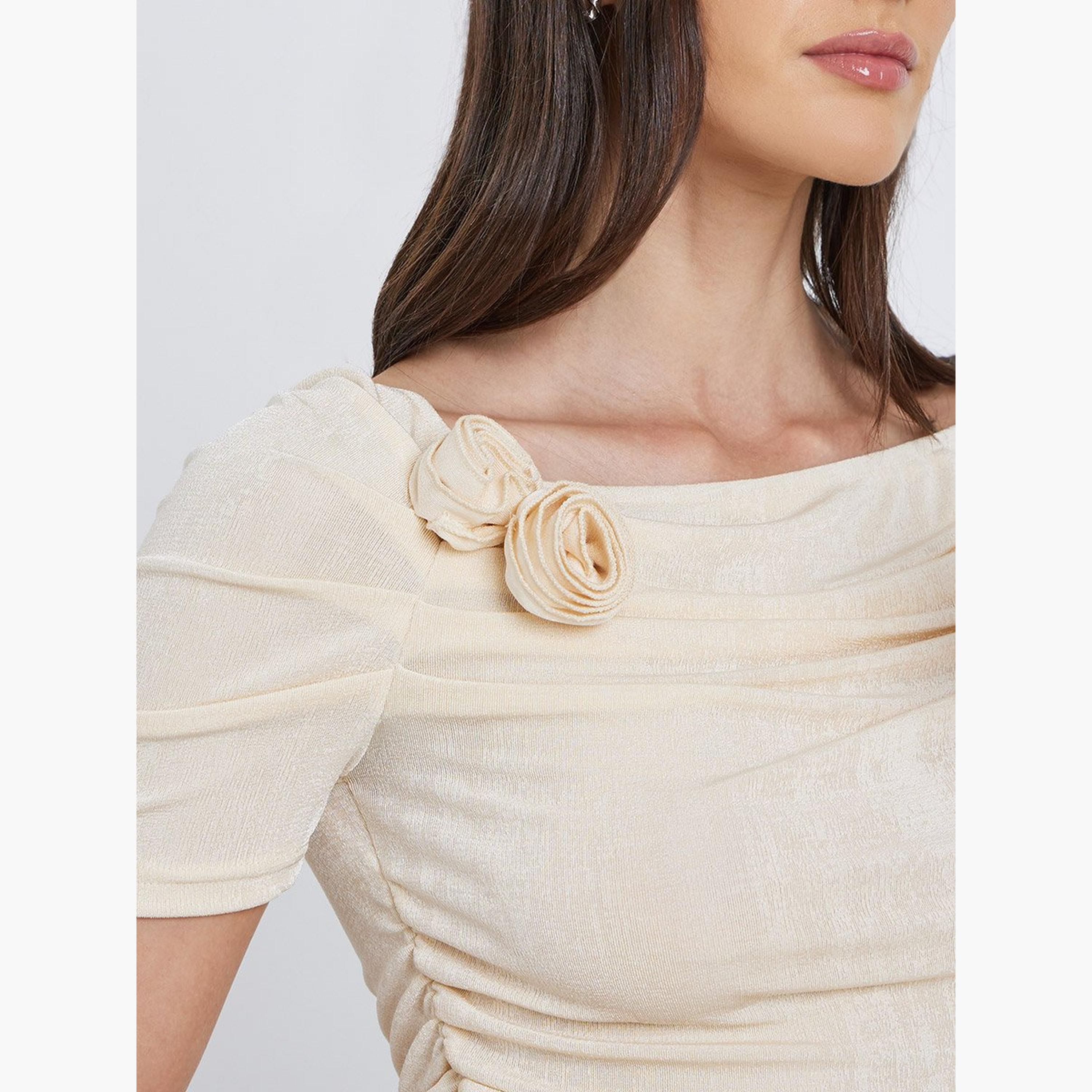Styli Flower Corsage Mesh Short Sleeve Top-women-clothing-shirtsandblouses-blouses-image-4