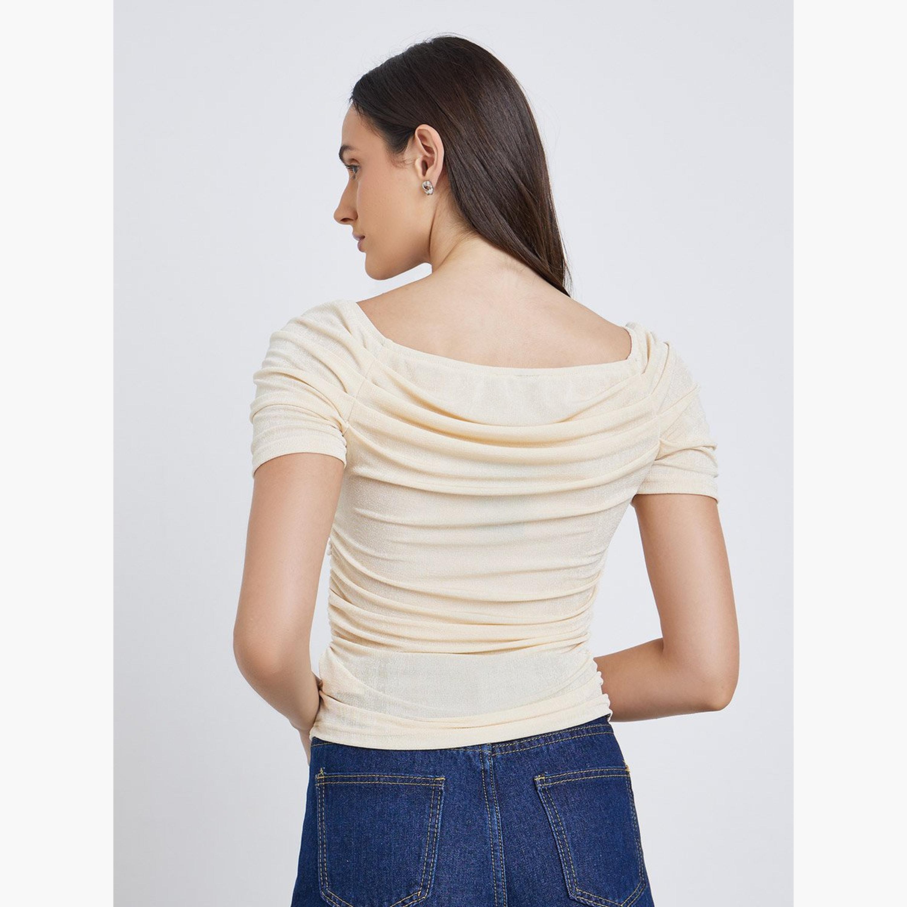 Styli Flower Corsage Mesh Short Sleeve Top-women-clothing-shirtsandblouses-blouses-image-5