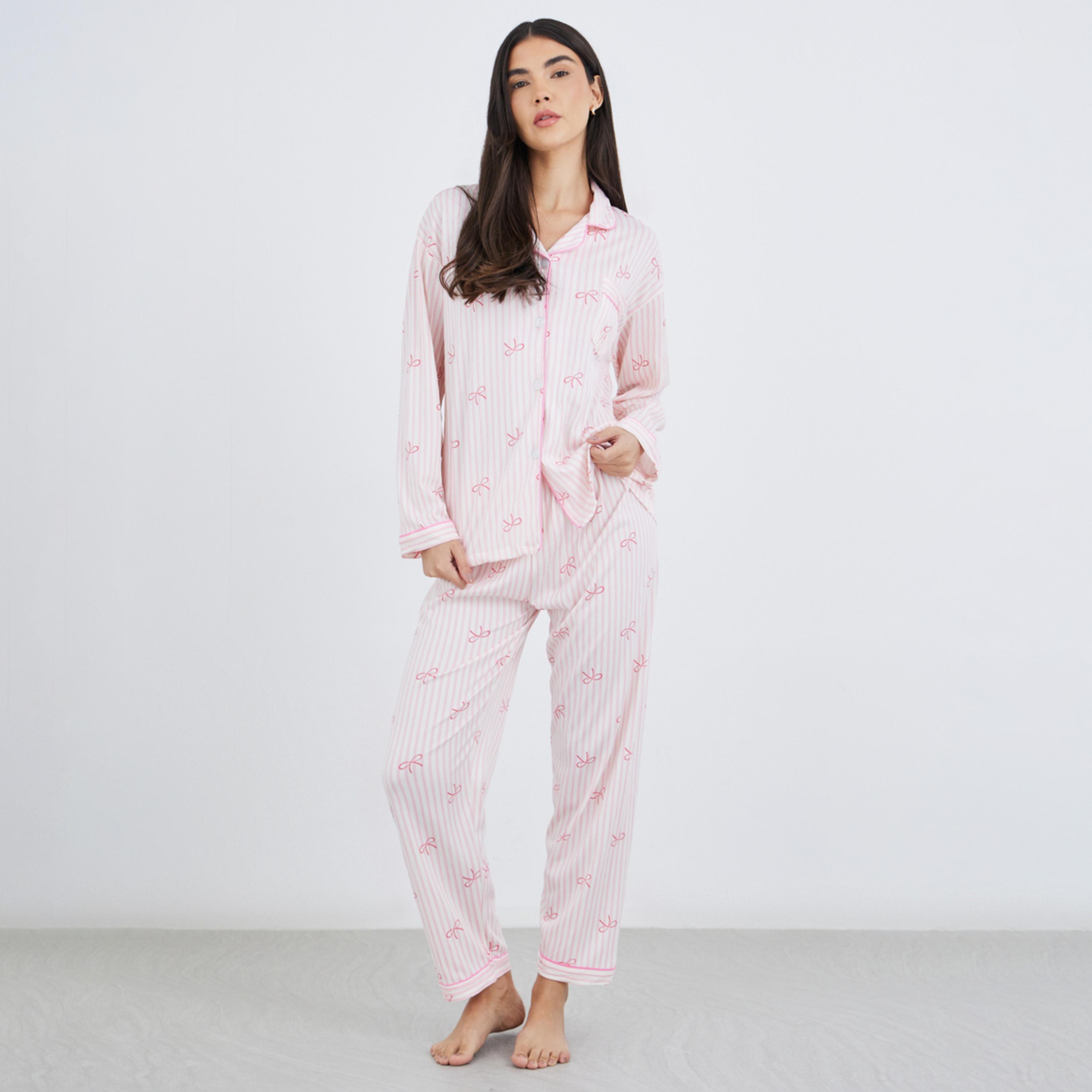 ستايلي - بيجاما قميص قطني بطبعة فيونكة-women-clothing-nightwear-pyjamas-longsets-image-1