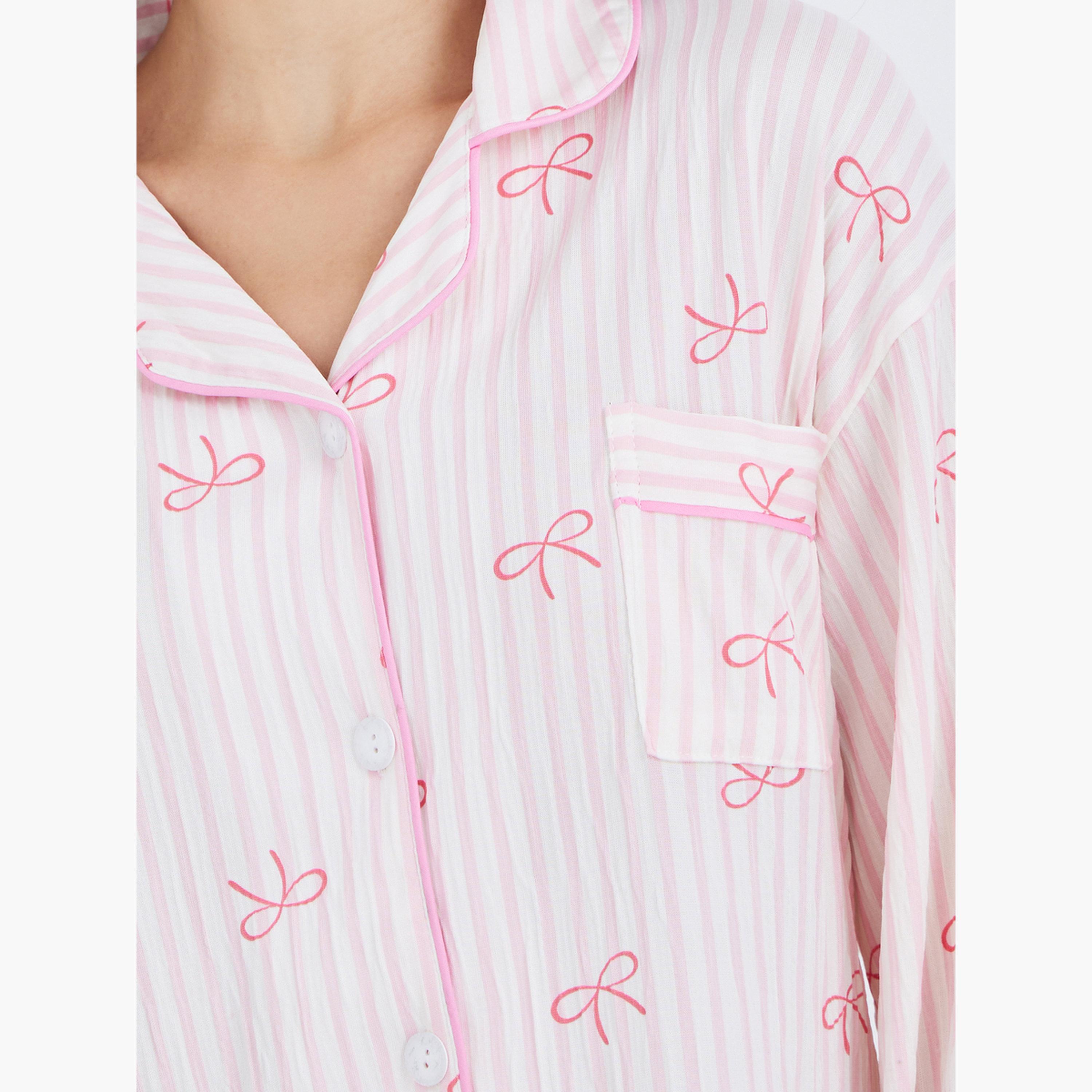 Styli Bowknot Print Cotton Shirt and Pyjama Set-women-clothing-nightwear-pyjamas-longsets-image-5
