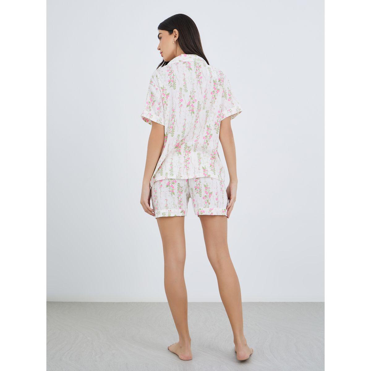 طقم من بنطال بيجاما وشورت مع بلوزة بطبعة زهور-women-clothing-nightwear-pyjamas-longsets-image-6