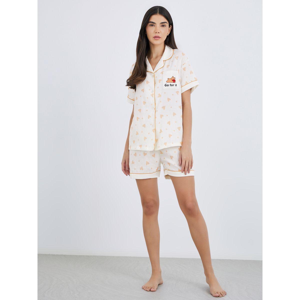 طقم من بلوزة مُطبعة مع بنطال بيجاما وشورت-women-clothing-nightwear-pyjamas-longsets-image-2