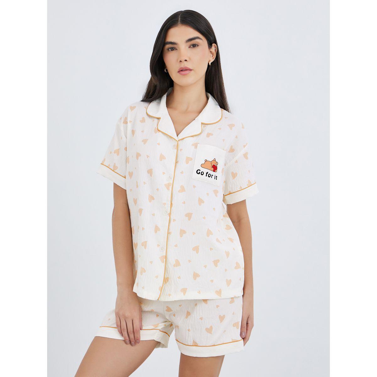 طقم من بلوزة مُطبعة مع بنطال بيجاما وشورت-women-clothing-nightwear-pyjamas-longsets-image-3