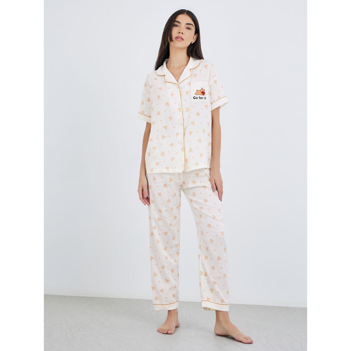 طقم من بلوزة مُطبعة مع بنطال بيجاما وشورت-women-clothing-nightwear-pyjamas-longsets-image-7