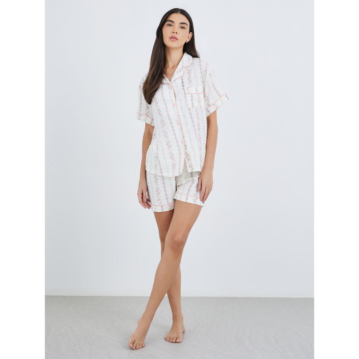Styli Pack of 3 - Floral Print Cotton Shirt, Pants and Shorts-women-clothing-nightwear-pyjamas-longsets-image-2