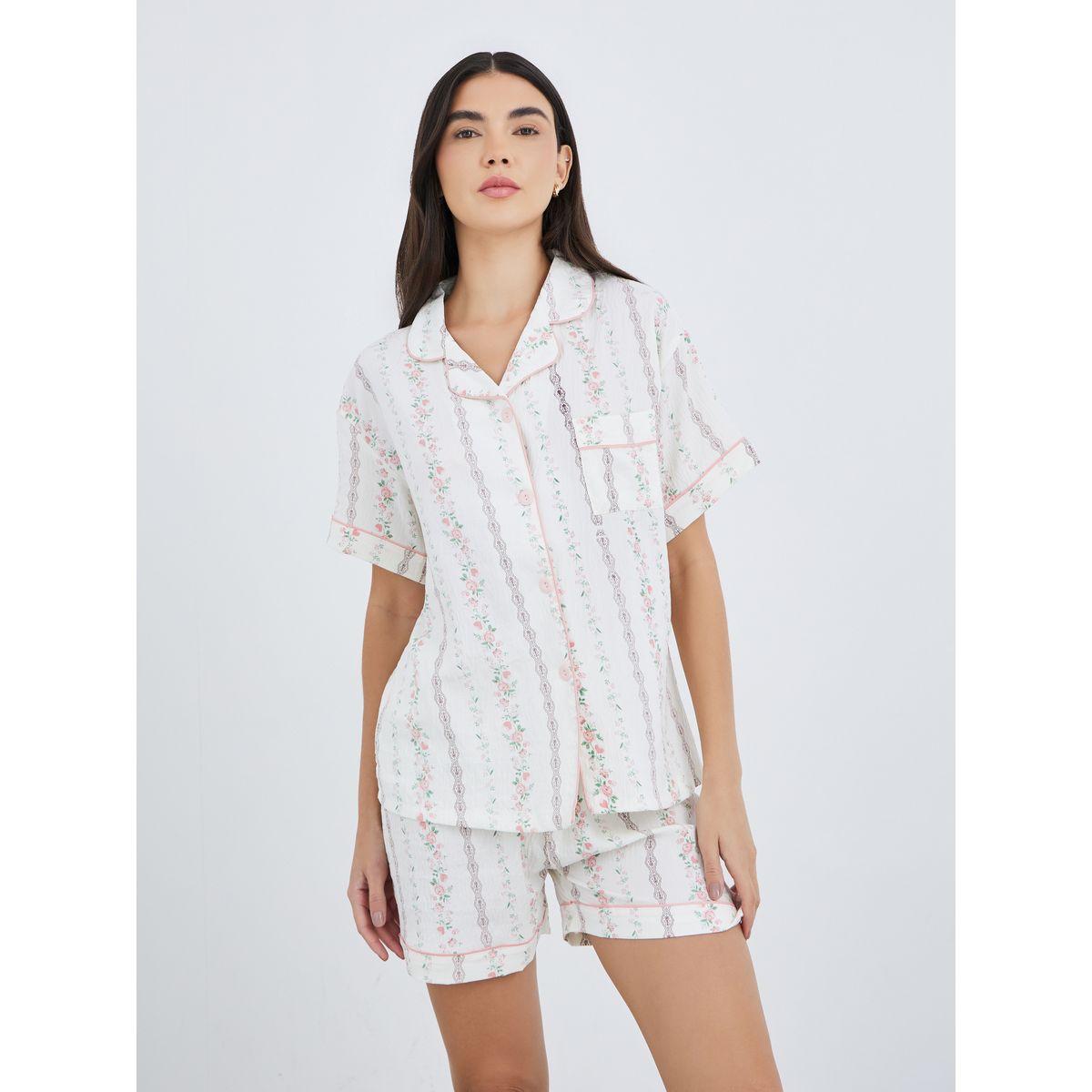 Styli Pack of 3 - Floral Print Cotton Shirt, Pants and Shorts-women-clothing-nightwear-pyjamas-longsets-image-3