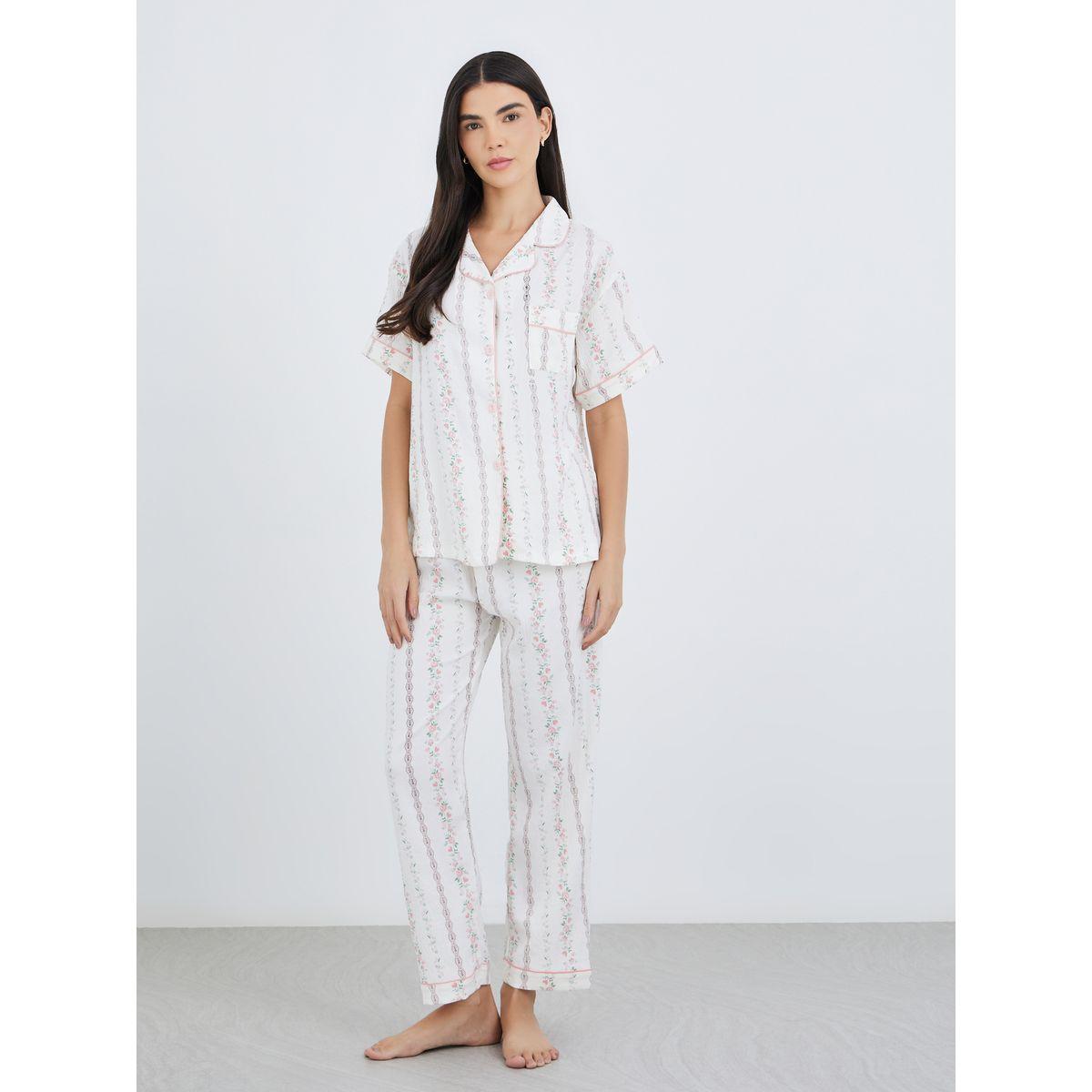 Styli Pack of 3 - Floral Print Cotton Shirt, Pants and Shorts-women-clothing-nightwear-pyjamas-longsets-image-7