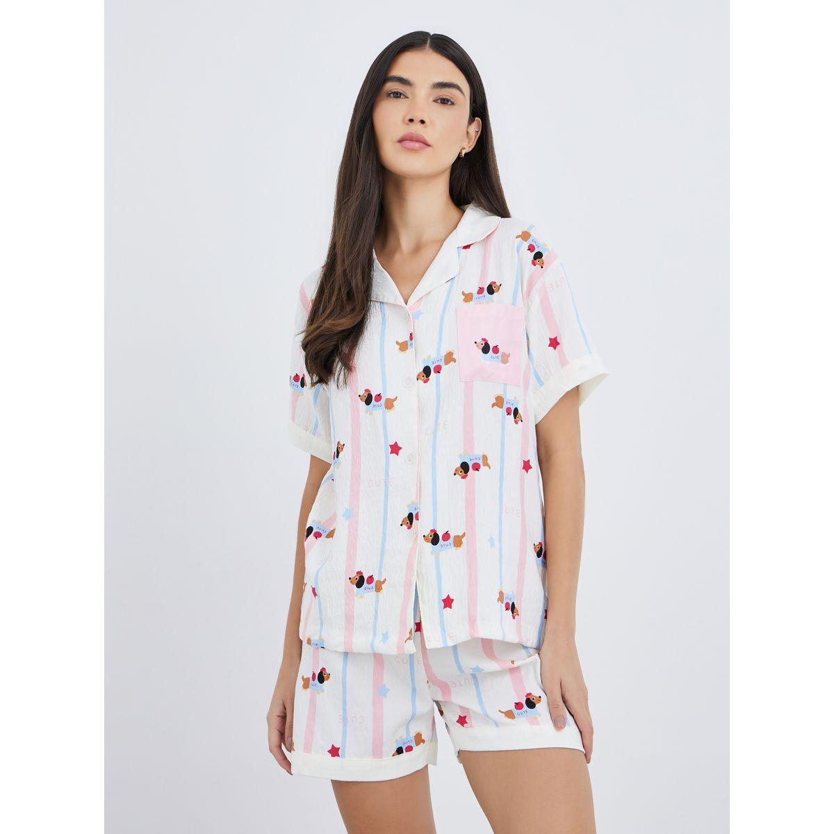 Styli Pack of 3 - Peppy Pattern Cotton Shirt, Pants and Shorts-women-clothing-nightwear-pyjamas-longsets-image-3