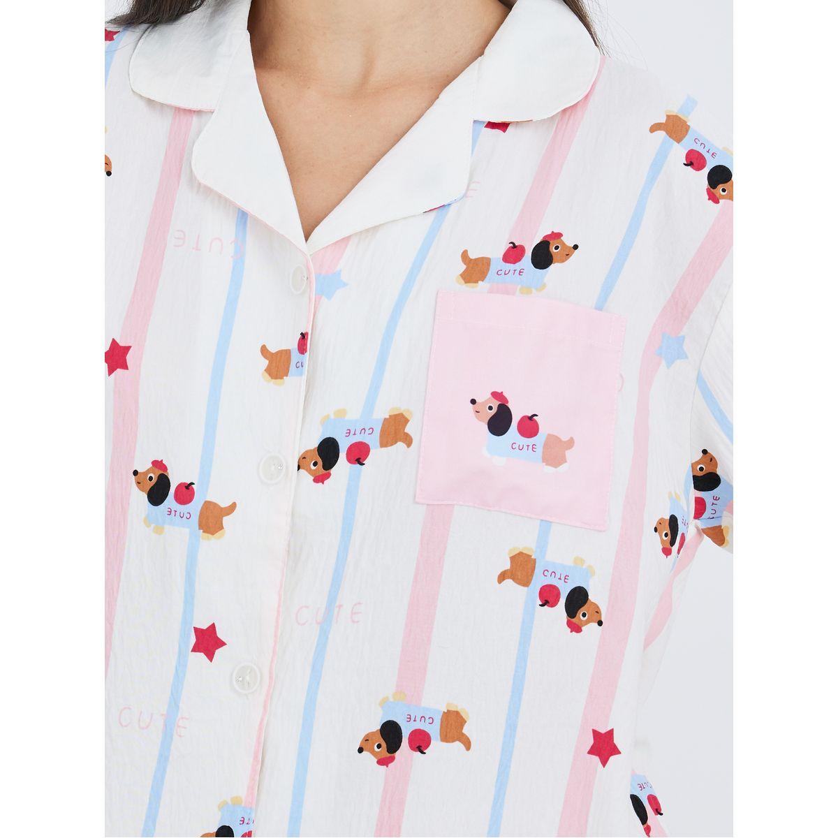 Styli Pack of 3 - Peppy Pattern Cotton Shirt, Pants and Shorts-women-clothing-nightwear-pyjamas-longsets-image-4