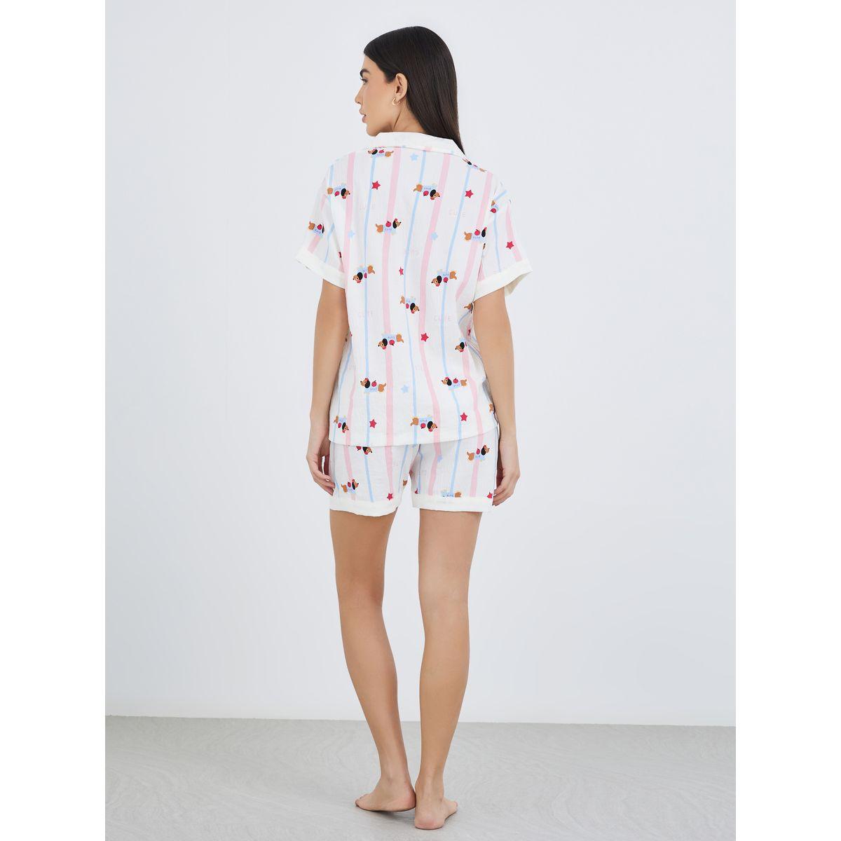 Styli Pack of 3 - Peppy Pattern Cotton Shirt, Pants and Shorts-women-clothing-nightwear-pyjamas-longsets-image-6