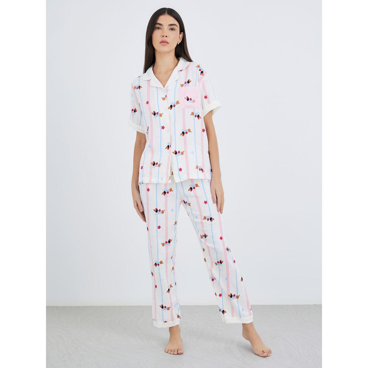 Styli Pack of 3 - Peppy Pattern Cotton Shirt, Pants and Shorts-women-clothing-nightwear-pyjamas-longsets-image-7