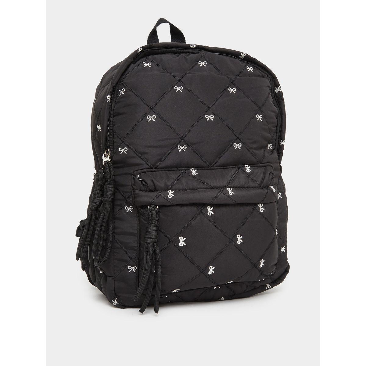 Styli Women Black Quilted Look Backpack with Bow Detail-women-bagsandwallets-backpacks-image-1