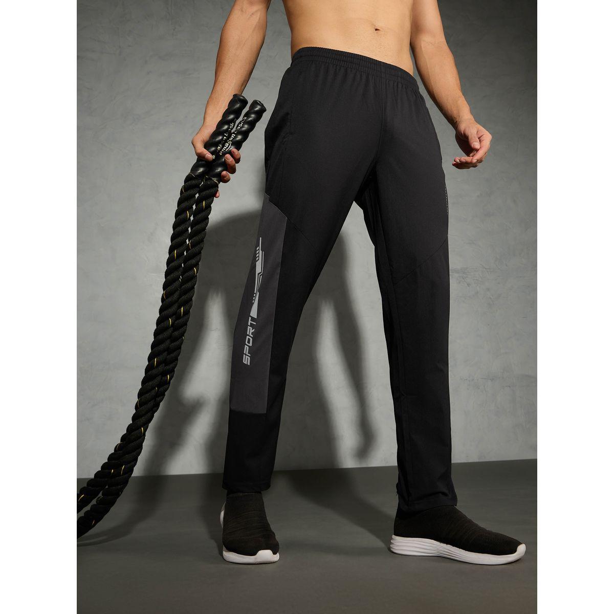 Technosport Men Black Relaxed Fit Contrast Panel Track Pants-men-clothing-bottoms-joggers-image-1