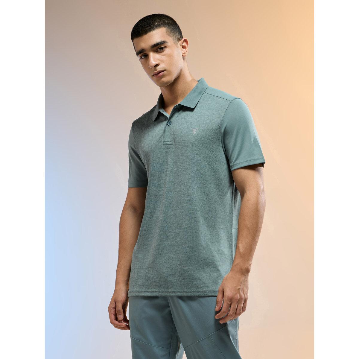Technosport Men Green Slim Fit Melange Polo-men-clothing-tshirtsandpolos-tshirts-image-2