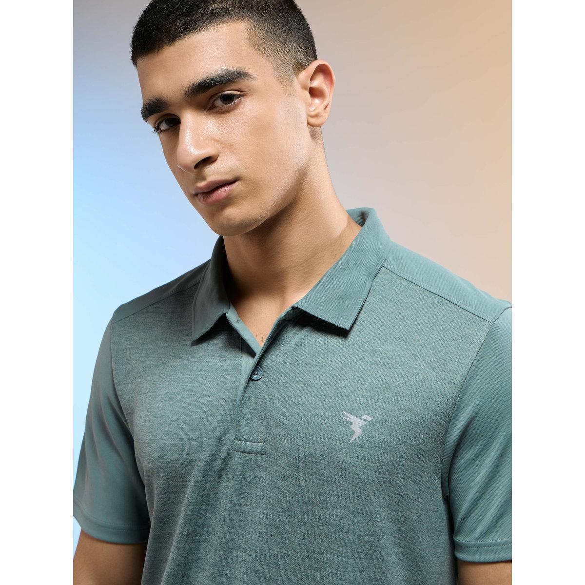 Technosport Men Green Slim Fit Melange Polo-men-clothing-tshirtsandpolos-tshirts-image-3