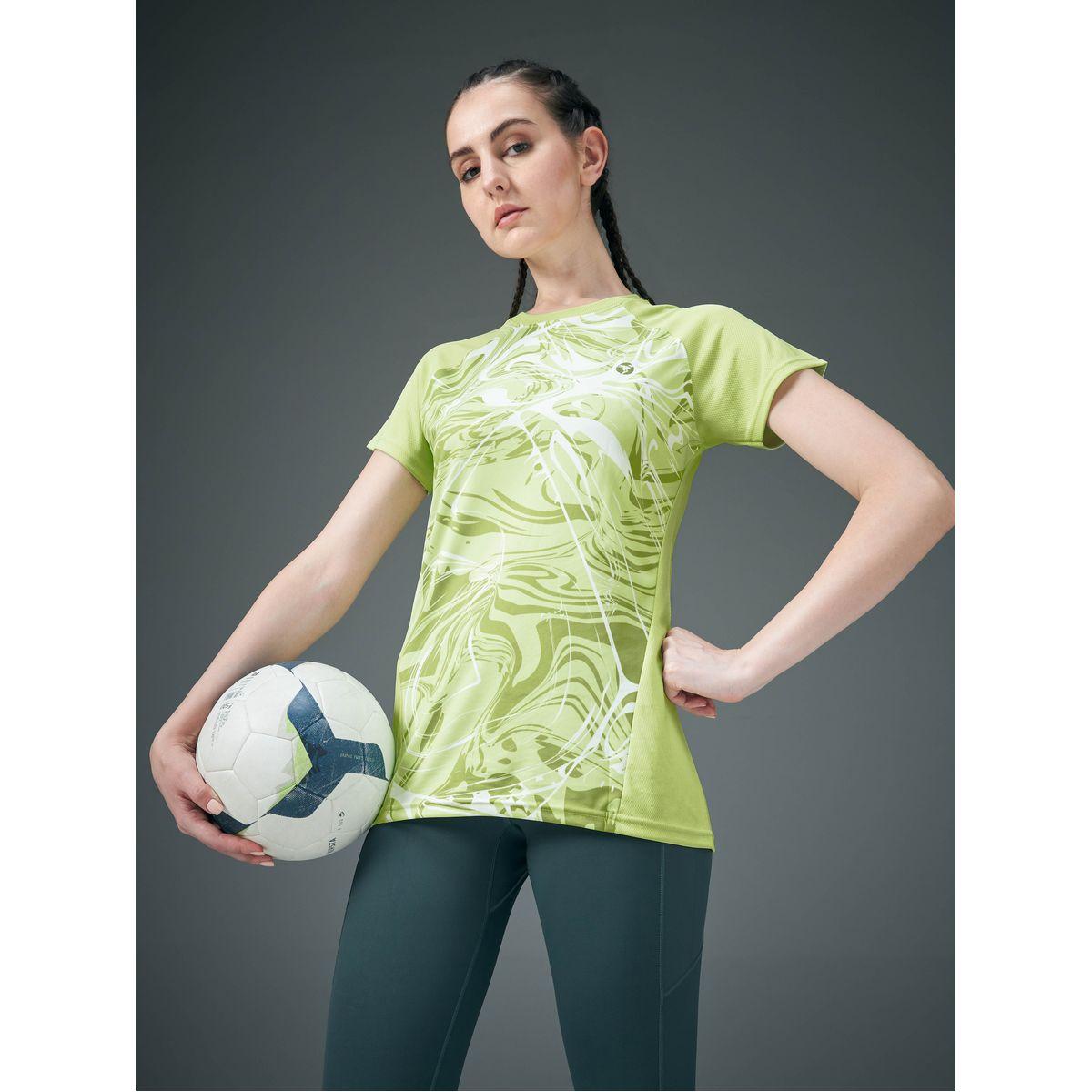 Technosport Women Green Marble Print T-Shirt-women-clothing-sportswearandactivewear-tshirtsandvests-image-1