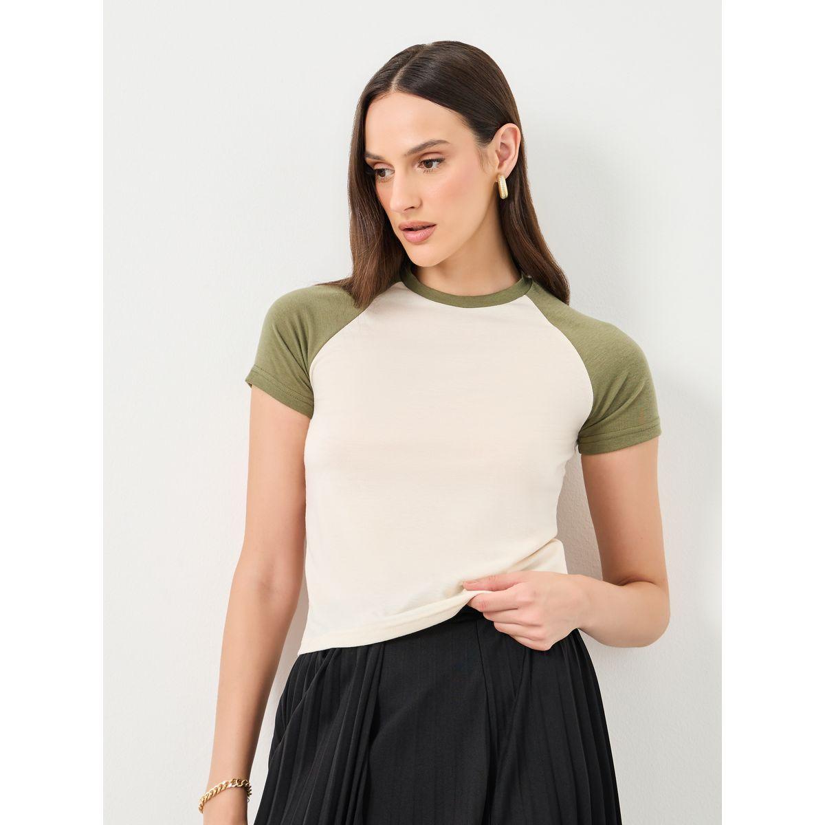 Styli Color Block Raglan Sleeve Slim Fit T-Shirt-women-clothing-tshirts-image-1