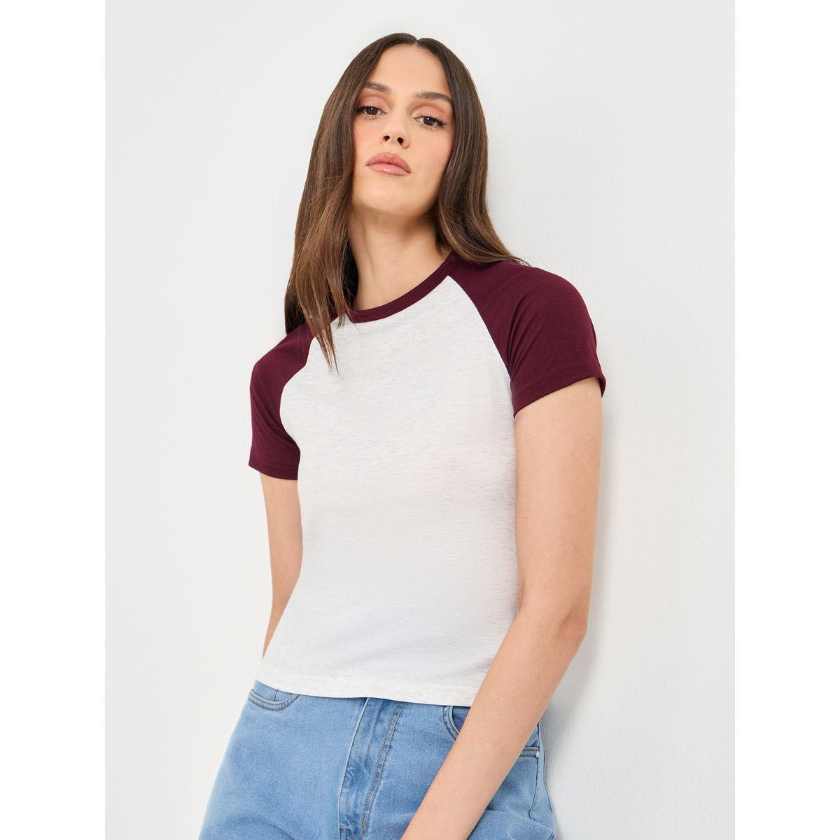 Styli Color Block Raglan Sleeve Slim Fit T-Shirt-women-clothing-tshirts-image-1