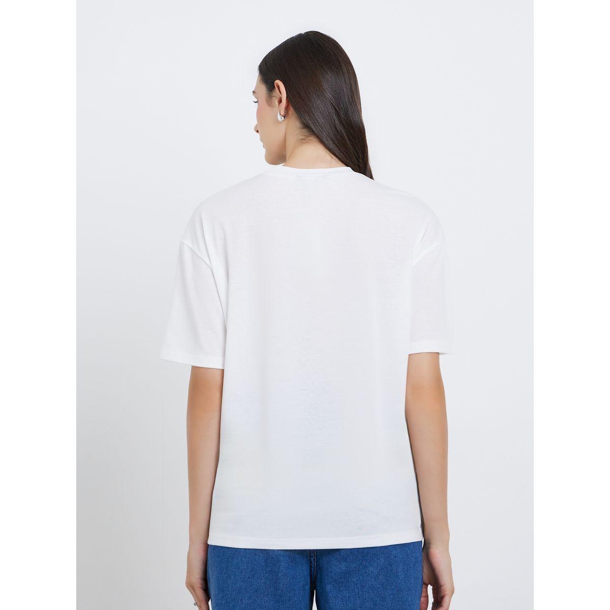 Styli White Oversized T-Shirt with Button Detail-women-clothing-tshirts-image-4