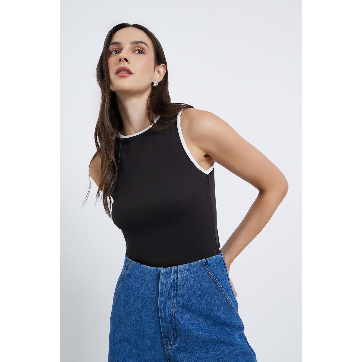 Styli Women Black Contrast Binding Fitted Tank-women-clothing-tshirts-image-1