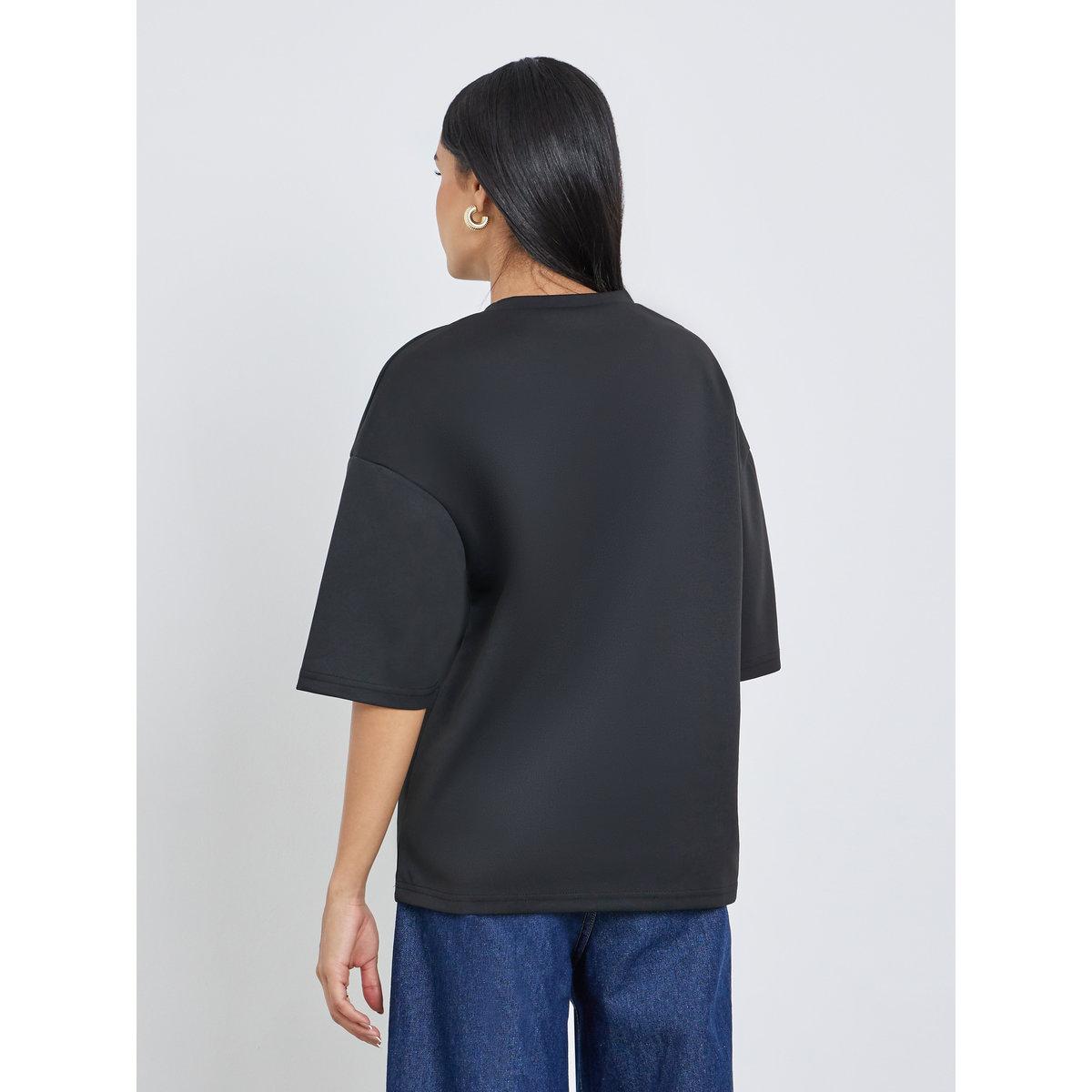 تيشيرت فضفاض سادة بأكمام قصيرة-women-clothing-tshirts-image-1