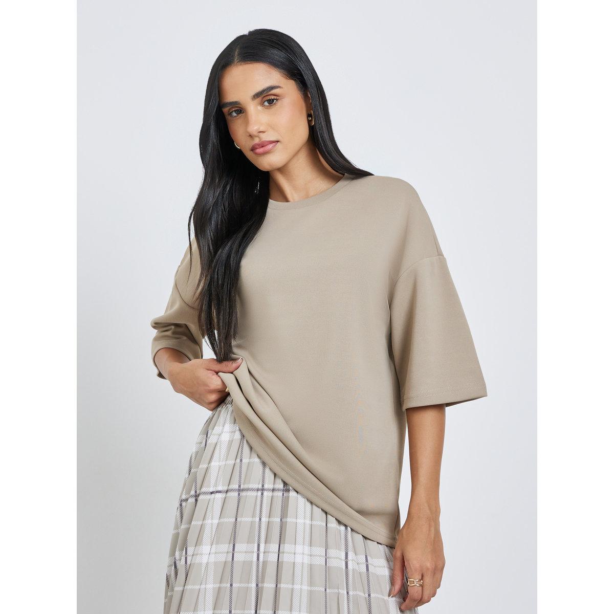 Styli Solid Short Sleeve Oversized T-Shirt-women-clothing-tshirts-image-1