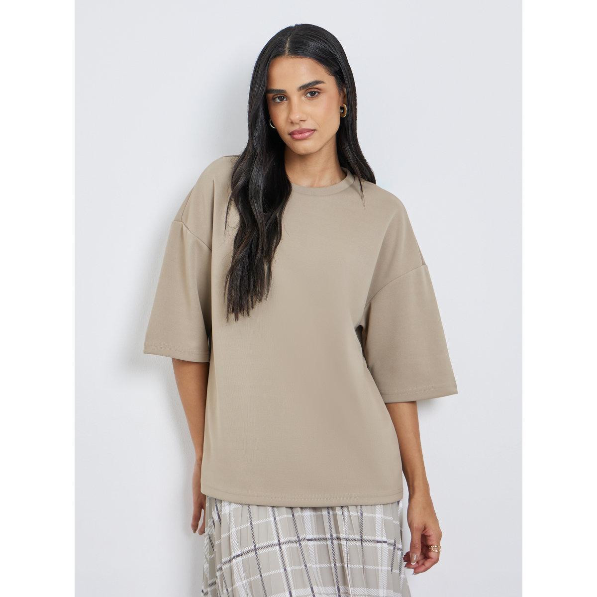 Styli Solid Short Sleeve Oversized T-Shirt-women-clothing-tshirts-image-3